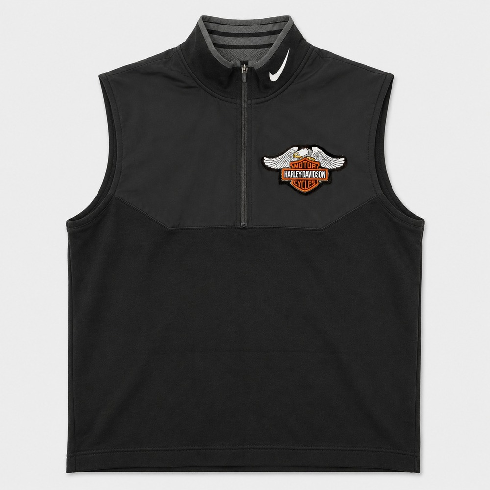 Nike Golf Harley Davidson Mens Small Black Dri-FIT 1/4 Zip Sleeveless Vest